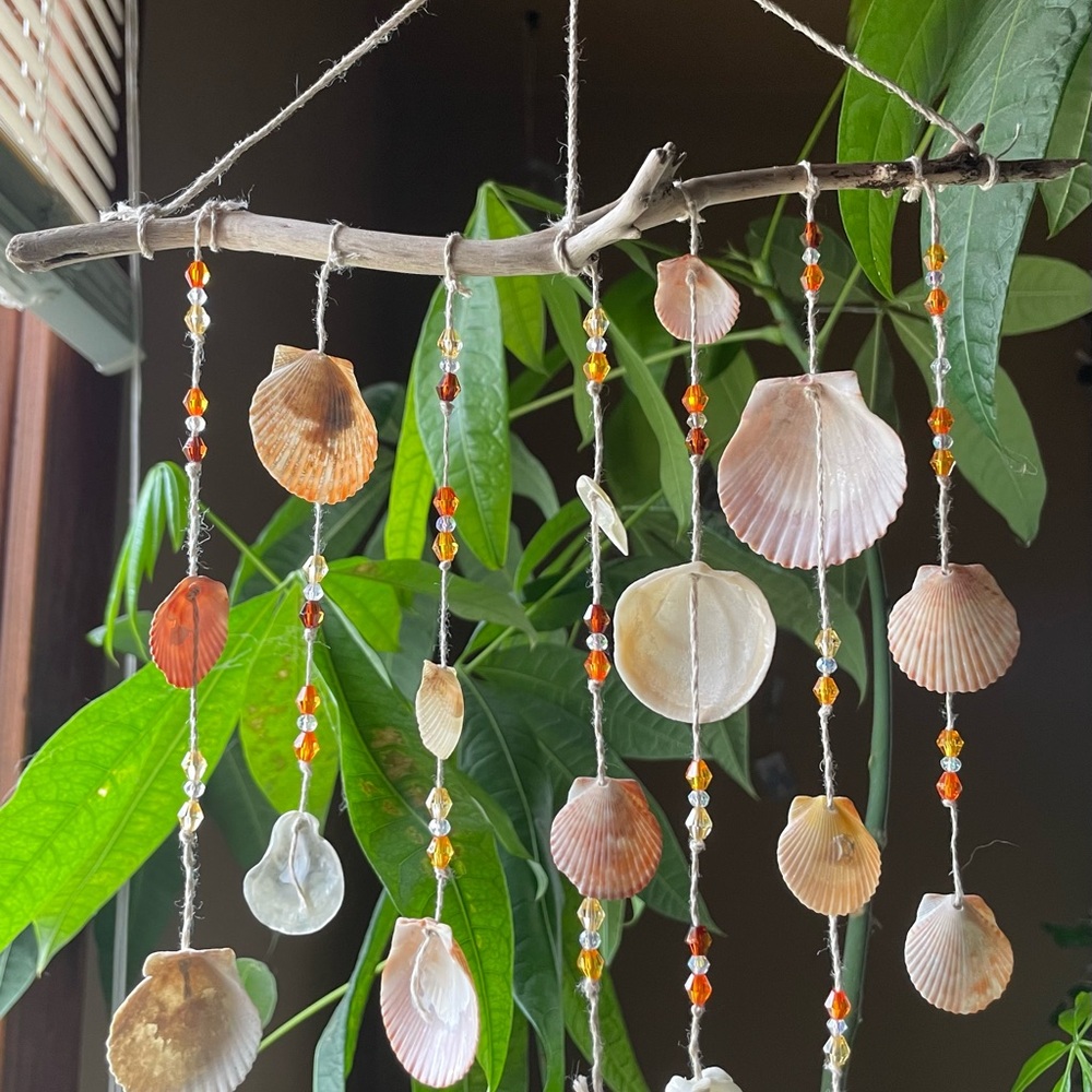 Handmade Orange Sun-Catcher With Seashells